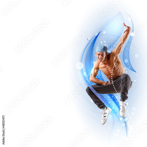 Photo: young man dancing hip hop with color lines young man dancing hip hop with color lines