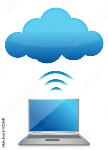 Illustration: modern laptop send files to cloud server modern laptop send files to cloud server