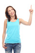 Young woman pointing up