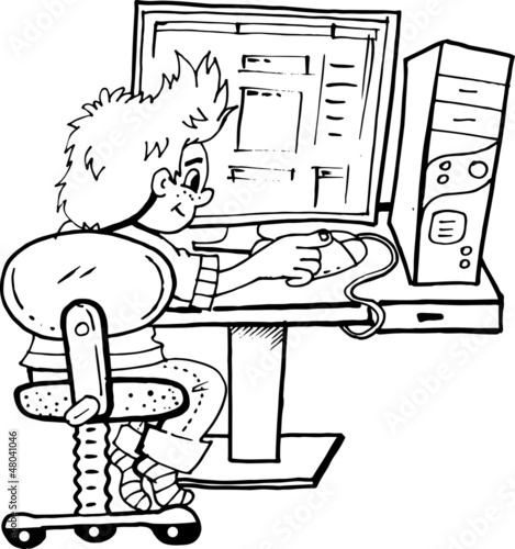 Vector: Child and computer Child and computer