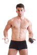 Photo: sexy male body builder holding a boxes with supplements on his b sexy male body builder holding a boxes with supplements on his b