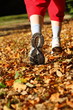 Photo: Woman walking cross country trail in autumn forest Woman walking cross country trail in autumn forest