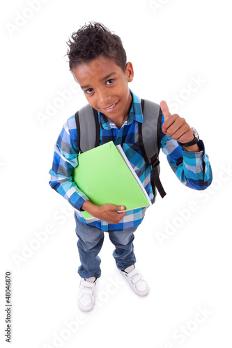 Photo: Little african american boy making thumbs up sign Little african american boy making thumbs up sign