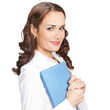 Young businesswoman with notepad, isolated