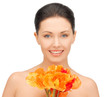 woman with red flowers