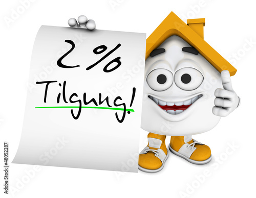 Illustration: Kleines 3D Haus Orange - 2 Prozent Tilgung Kleines 3D Haus Orange - 2 Prozent Tilgung