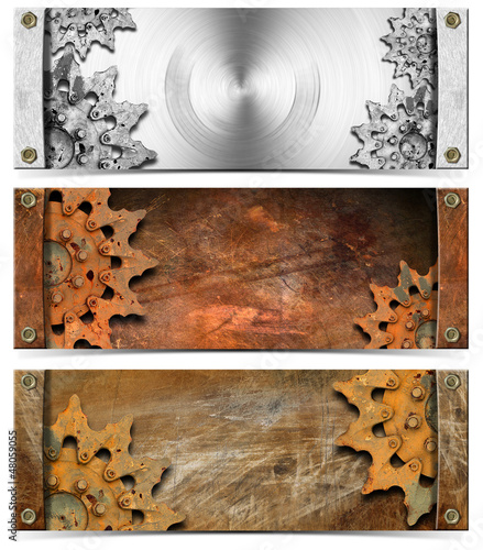 Illustration: Set of Metallic Headers Grunge Gears Set of Metallic Headers Grunge Gears