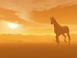 Horse in the desert by sunset - 3D render