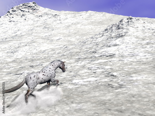 Illustration: Horse climbing the mountain - 3D render Horse climbing the mountain - 3D render