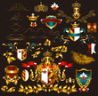 Collection of gold-framed heraldic elements