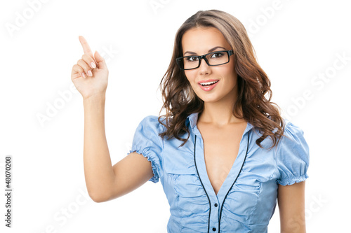 Photo: Beautiful young woman showing blank signboard Beautiful young woman showing blank signboard