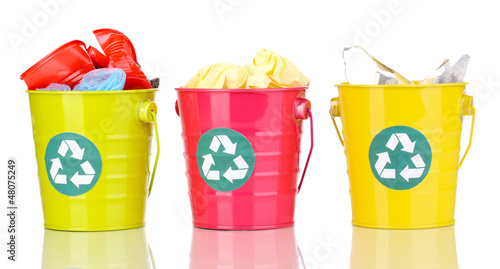 Photo: Recycling bins isolated on white Recycling bins isolated on white