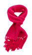 Pink knitted scarf isolated on white.