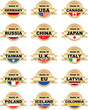 Labels "Made In" with different countries