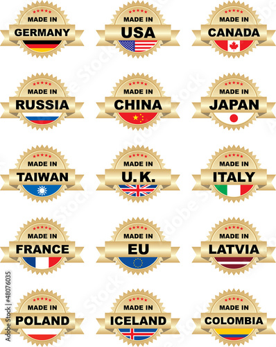 Vector: Labels "Made In" with different countries Labels "Made In" with different countries
