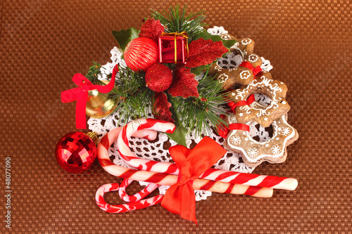 Photo: Christmas composition with candies, cookies and christmas Christmas composition with candies, cookies and christmas