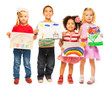 Four kids with pictures in their hands