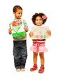 Kids show their paintings