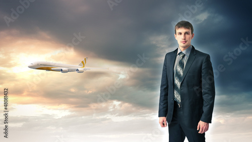 Photo: Business travelling collage with a plane Business travelling collage with a plane