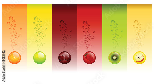 Vector: Orange, Lemon, Cherry, Strawberry, Kiwi and Apple Juice Orange, Lemon, Cherry, Strawberry, Kiwi and Apple Juice
