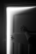 Domestic abuse, fear, mystic door or unknown confronted by hand