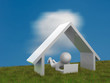 Illustration: 3d person lying on a green meadow and working on a laptop 3d person lying on a green meadow and working on a laptop