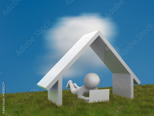Illustration: 3d person lying on a green meadow and working on a laptop 3d person lying on a green meadow and working on a laptop