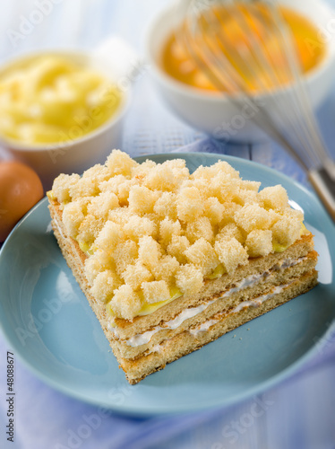 Photo: homemade mimosa cake, selective focus homemade mimosa cake, selective focus