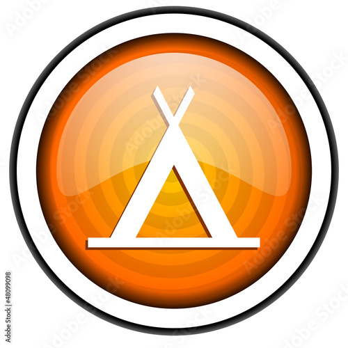 Illustration: camping orange glossy icon isolated on white background camping orange glossy icon isolated on white background
