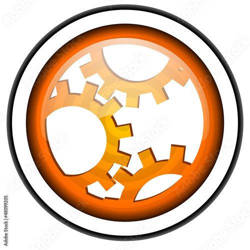 Illustration: gears orange glossy icon isolated on white background gears orange glossy icon isolated on white background