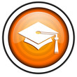 graduation orange glossy icon isolated on white background