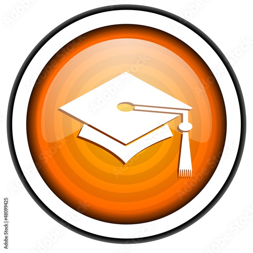 Illustration: graduation orange glossy icon isolated on white background graduation orange glossy icon isolated on white background