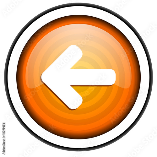 Illustration: arrow left orange glossy icon isolated on white background arrow left orange glossy icon isolated on white background