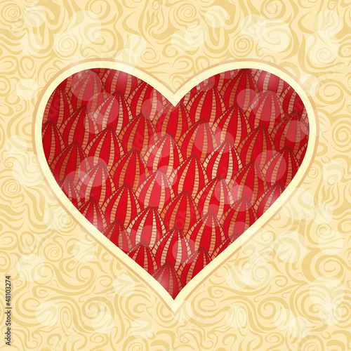 Vector: Red Heart with Petal Pattern and Bokeh Light Circles Red Heart with Petal Pattern and Bokeh Light Circles