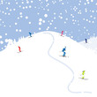 People skiing, winter mountain landscape for your design