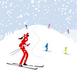 People skiing, winter mountain landscape for your design