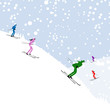 People skiing, winter mountain landscape for your design