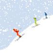 People skiing, winter mountain landscape for your design
