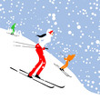 People skiing, winter mountain landscape for your design