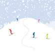 People skiing, winter mountain landscape for your design