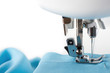 sewing machine working part with blue cloth