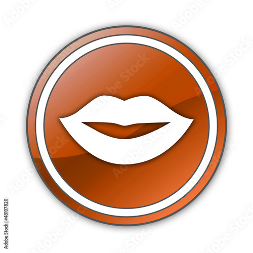 Illustration: Orange Glossy Button "Mouth / Lips Symbol" Orange Glossy Button "Mouth / Lips Symbol"