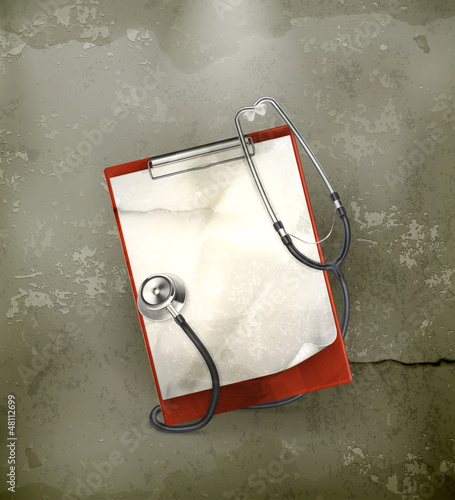 Vector: Clipboard with stethoscope, old-style vector Clipboard with stethoscope, old-style vector