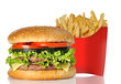 Hamburguesa doble con patatas fritas.