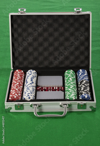Photo: A photo of poker chips and cards in a briefcase A photo of poker chips and cards in a briefcase
