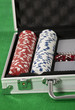 A photo of poker chips and cards in a briefcase