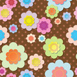 Vector: Seamless textile flowers on brown polka dot fabric Seamless textile flowers on brown polka dot fabric
