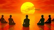Sunset meditation - 3D render