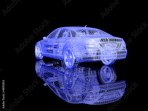 Illustration: 3D Car model on black background with reflection 3D Car model on black background with reflection