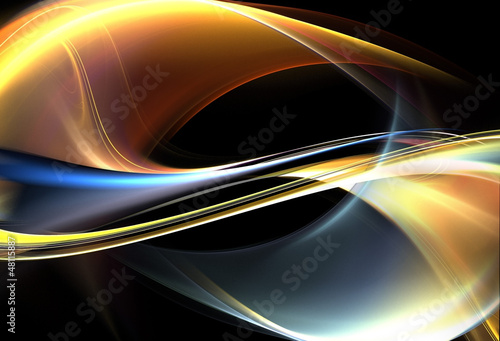Illustration: Awesome gold and blue waves on black background Awesome gold and blue waves on black background